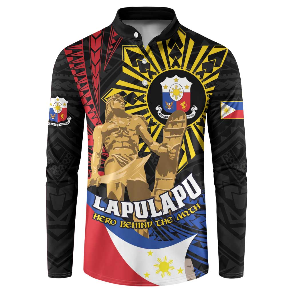 Personalized Lapulapu The First Filipino Hero Button Sweatshirt Polynesian Pattern