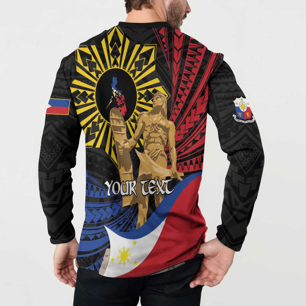Personalized Lapulapu The First Filipino Hero Button Sweatshirt Polynesian Pattern