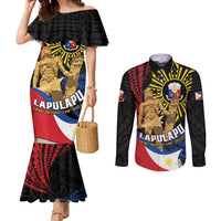 Personalized Lapulapu The First Filipino Hero Couples Matching Mermaid Dress and Long Sleeve Button Shirt Polynesian Pattern LT01 Black - Polynesian Pride