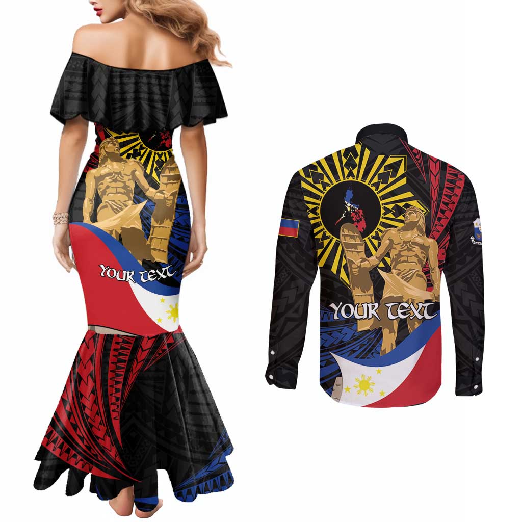 Personalized Lapulapu The First Filipino Hero Couples Matching Mermaid Dress and Long Sleeve Button Shirt Polynesian Pattern LT01 - Polynesian Pride