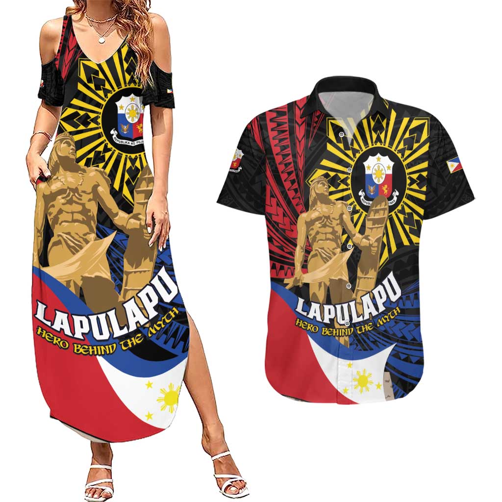Personalized Lapulapu The First Filipino Hero Couples Matching Summer Maxi Dress and Hawaiian Shirt Polynesian Pattern LT01 Black - Polynesian Pride