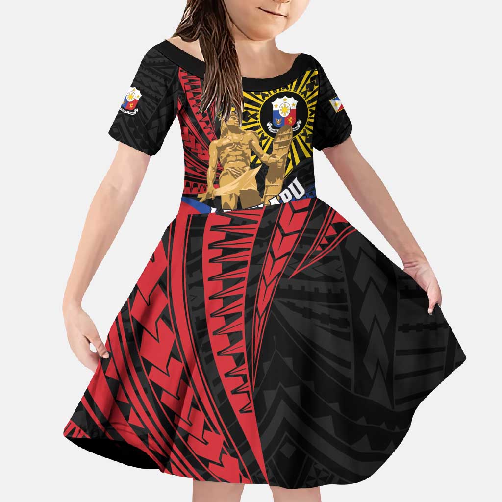 Personalized Lapulapu The First Filipino Hero Family Matching Long Sleeve Bodycon Dress and Hawaiian Shirt Polynesian Pattern LT01 Daughter's Dress Black - Polynesian Pride