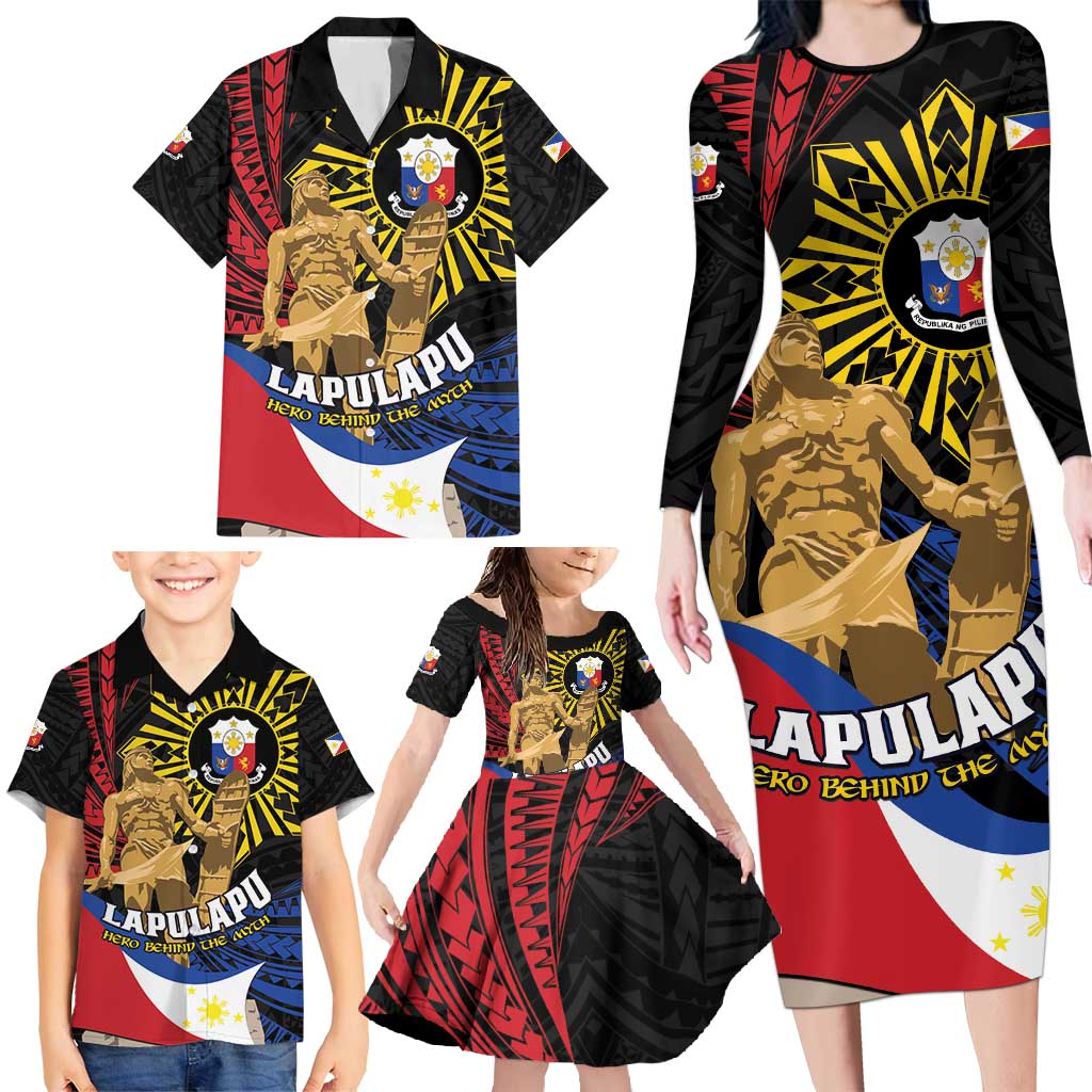Personalized Lapulapu The First Filipino Hero Family Matching Long Sleeve Bodycon Dress and Hawaiian Shirt Polynesian Pattern LT01 - Polynesian Pride