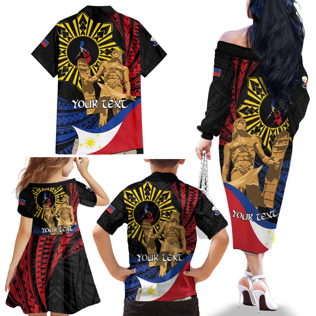 Personalized Lapulapu The First Filipino Hero Family Matching Off The Shoulder Long Sleeve Dress and Hawaiian Shirt Polynesian Pattern LT01 - Polynesian Pride