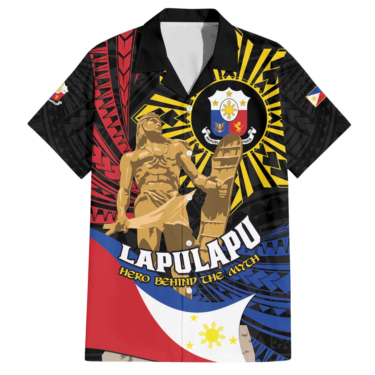 Personalized Lapulapu The First Filipino Hero Family Matching Off The Shoulder Long Sleeve Dress and Hawaiian Shirt Polynesian Pattern LT01 Dad's Shirt - Short Sleeve Black - Polynesian Pride