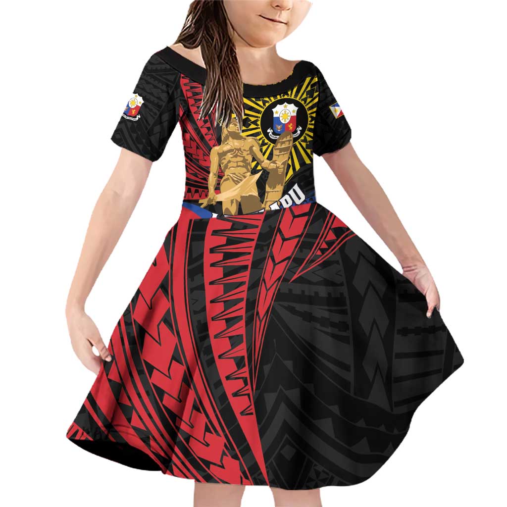 Personalized Lapulapu The First Filipino Hero Family Matching Off Shoulder Short Dress and Hawaiian Shirt Polynesian Pattern LT01 Daughter's Dress Black - Polynesian Pride
