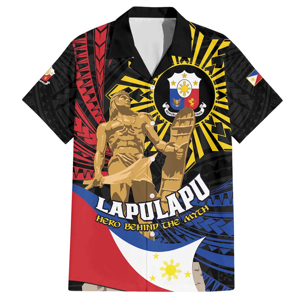 Personalized Lapulapu The First Filipino Hero Family Matching Off Shoulder Short Dress and Hawaiian Shirt Polynesian Pattern LT01 Dad's Shirt - Short Sleeve Black - Polynesian Pride