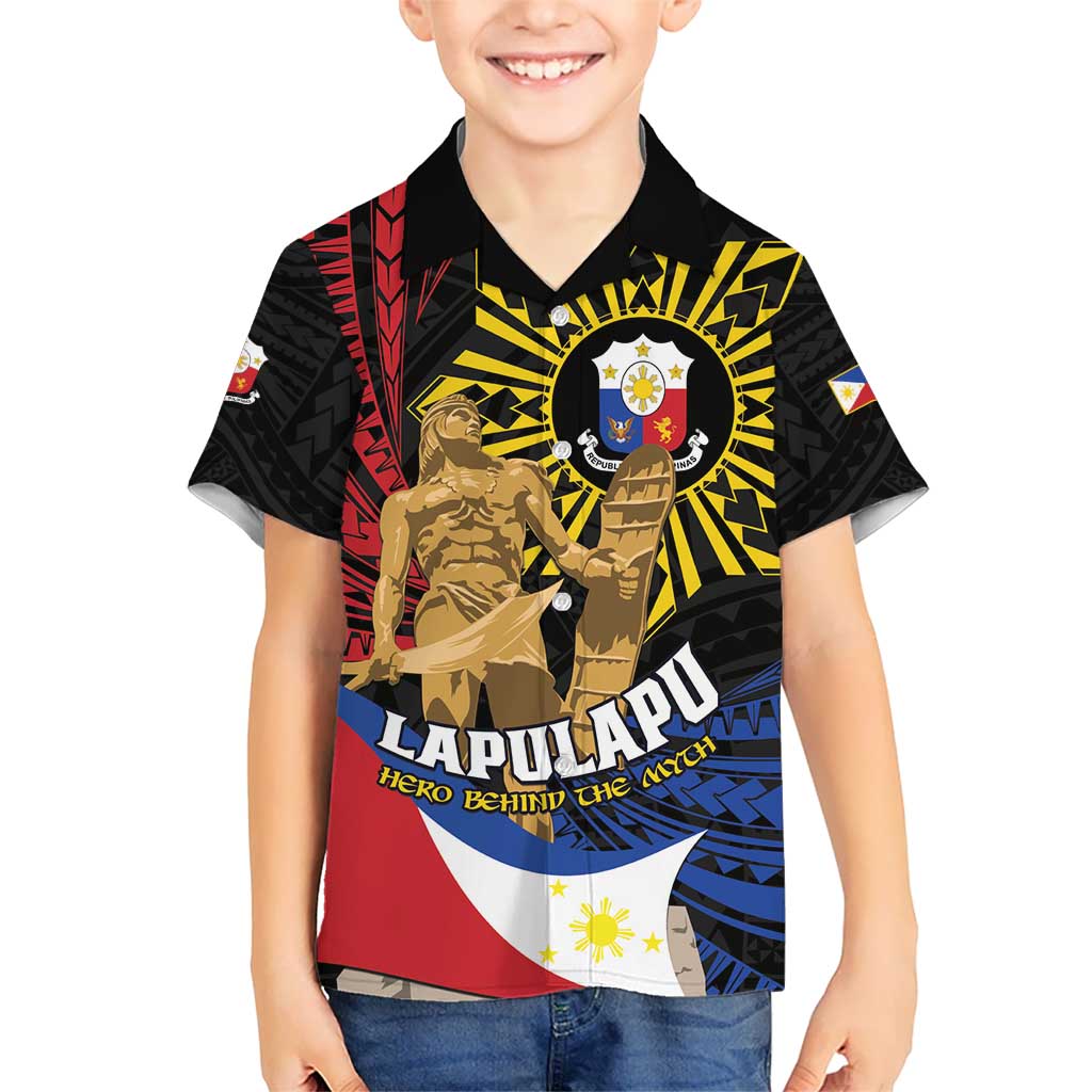 Personalized Lapulapu The First Filipino Hero Kid Hawaiian Shirt Polynesian Pattern LT01 Kid Black - Polynesian Pride