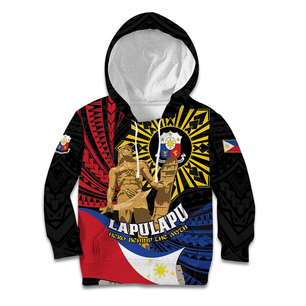 Personalized Lapulapu The First Filipino Hero Kid Hoodie Polynesian Pattern LT01 Hoodie Black - Polynesian Pride