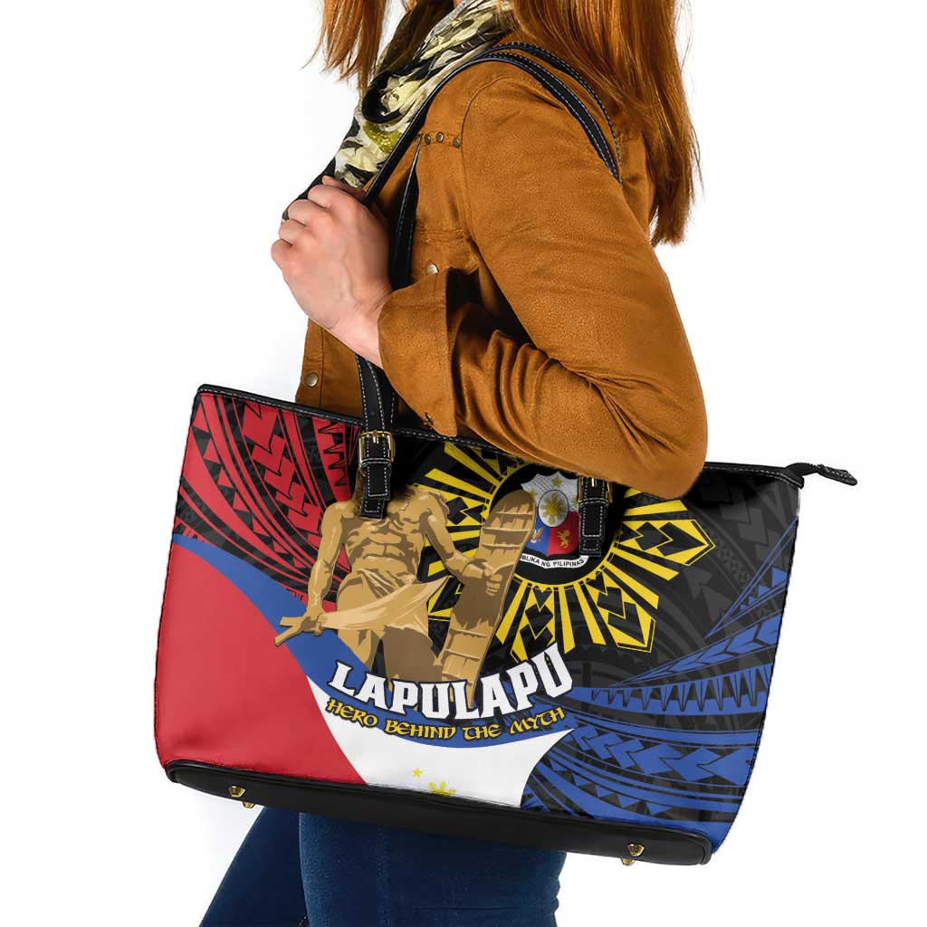 Lapulapu The First Filipino Hero Leather Tote Bag Polynesian Pattern LT01 Black - Polynesian Pride