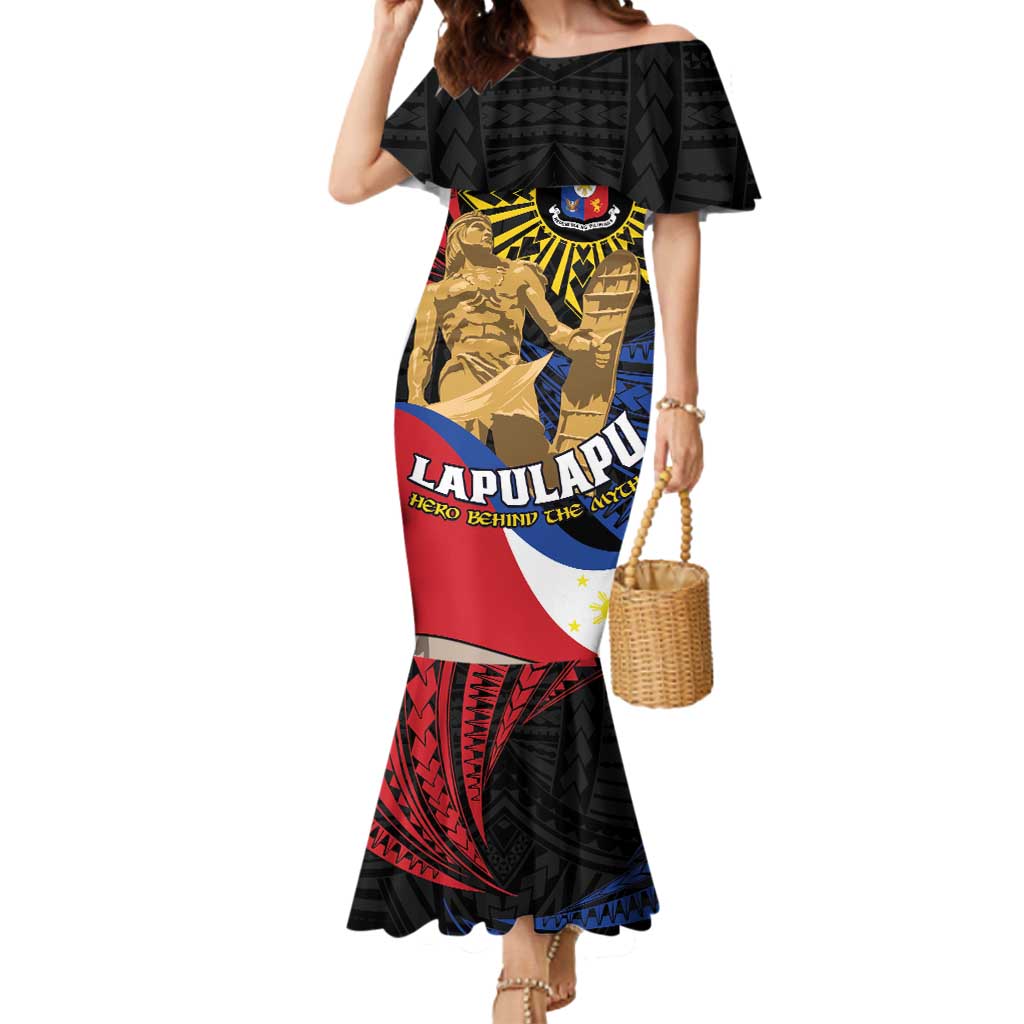 Personalized Lapulapu The First Filipino Hero Mermaid Dress Polynesian Pattern LT01 Women Black - Polynesian Pride
