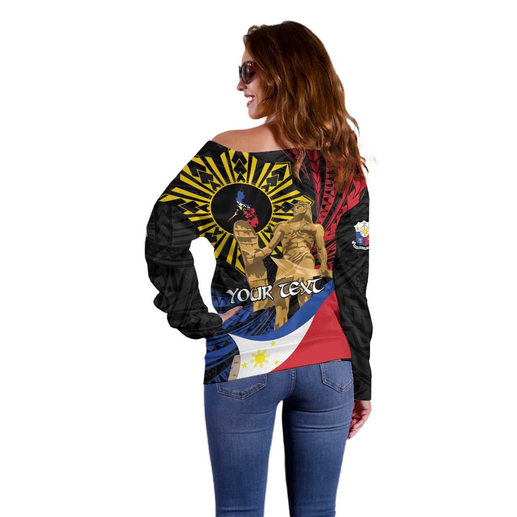 Personalized Lapulapu The First Filipino Hero Off Shoulder Sweater Polynesian Pattern