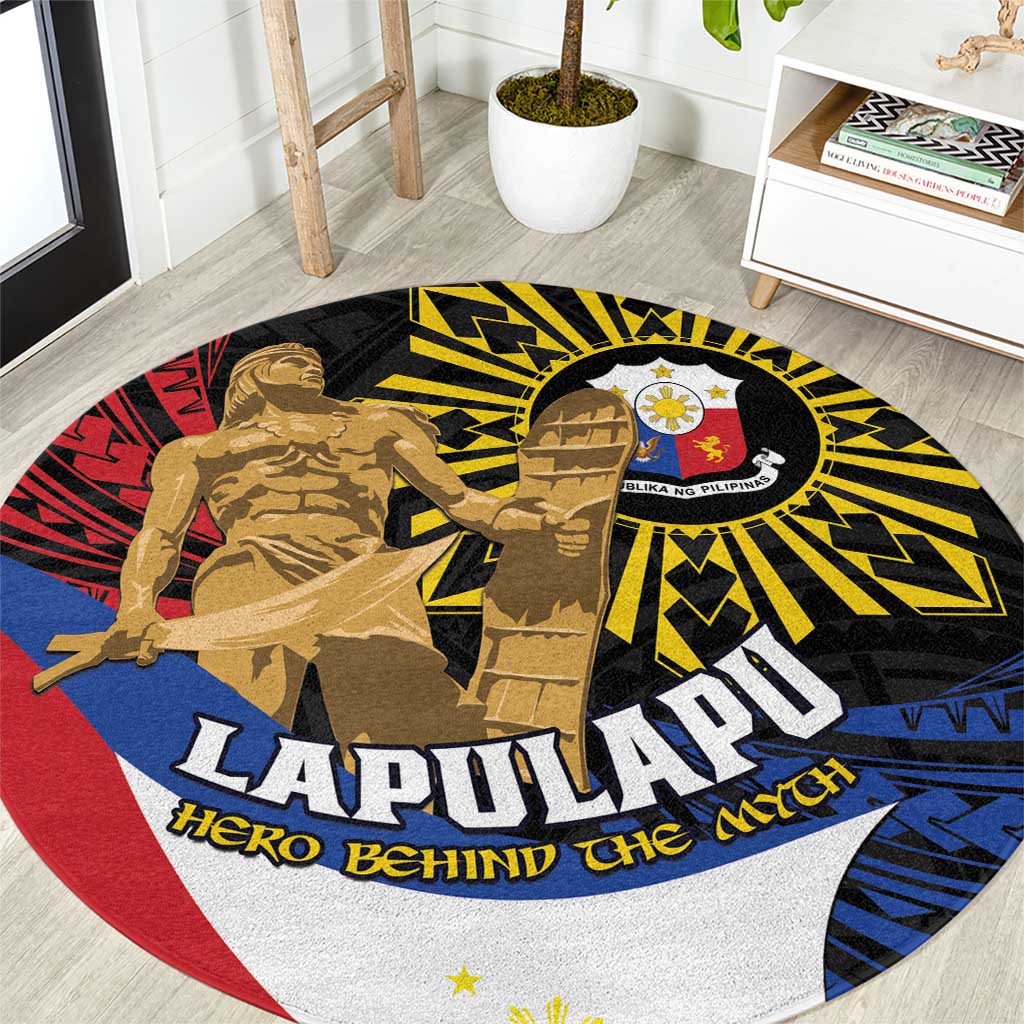 Lapulapu The First Filipino Hero Round Carpet Polynesian Pattern LT01 Black - Polynesian Pride