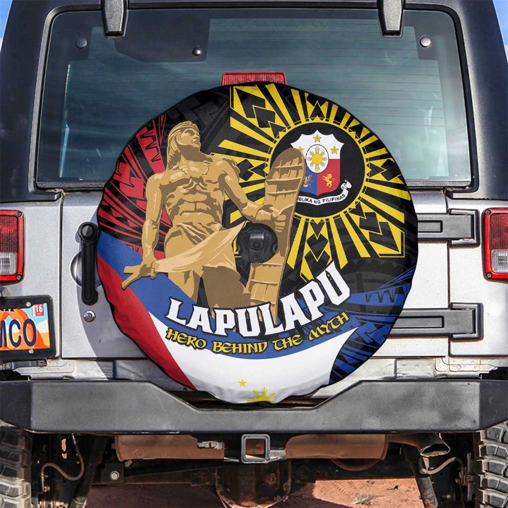 Lapulapu The First Filipino Hero Spare Tire Cover Polynesian Pattern LT01 Black - Polynesian Pride