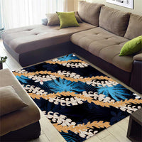Puakenikeni Maile Lei Area Rug Frangipani Blue Tropical Leaves