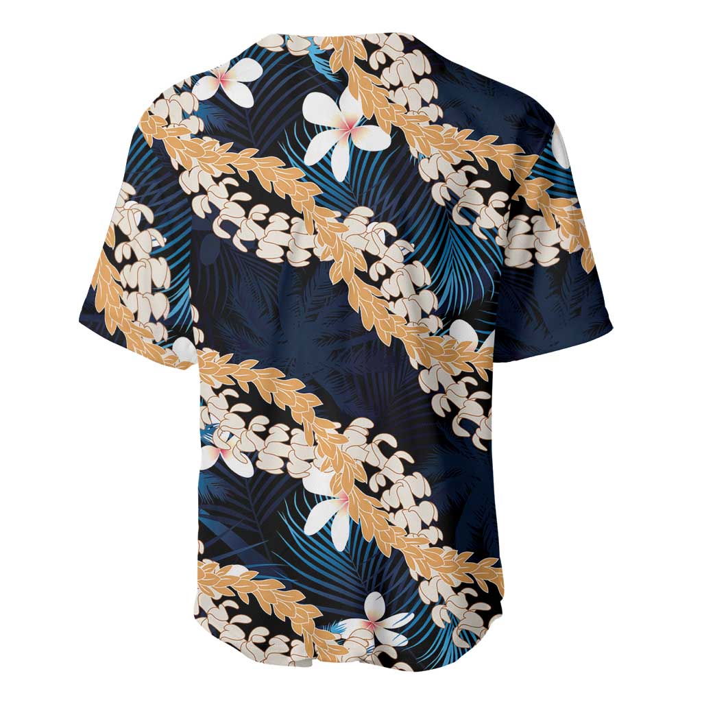 Puakenikeni Maile Lei Baseball Jersey Frangipani Blue Tropical Leaves