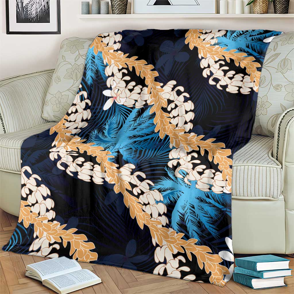 Puakenikeni Maile Lei Blanket Frangipani Blue Tropical Leaves