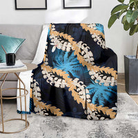 Puakenikeni Maile Lei Blanket Frangipani Blue Tropical Leaves