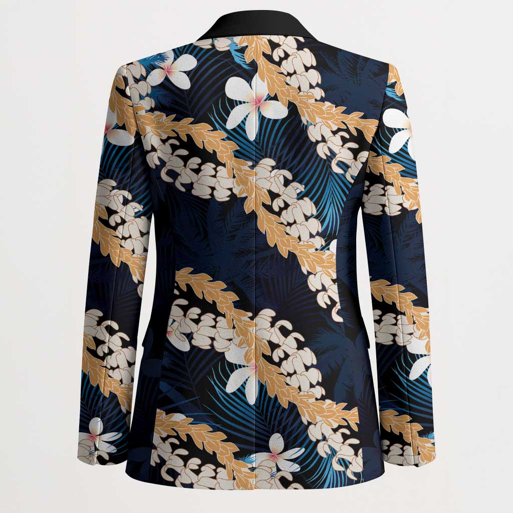 Puakenikeni Maile Lei Blazer Frangipani Blue Tropical Leaves