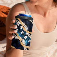 Puakenikeni Maile Lei 4 in 1 Can Cooler Tumbler Frangipani Blue Tropical Leaves LT01 - Polynesian Pride