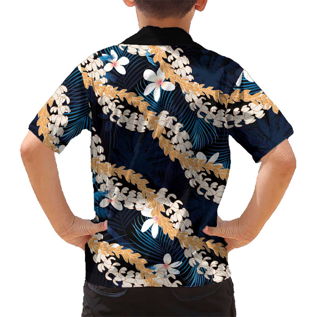 Puakenikeni Maile Lei Family Matching Mermaid Dress and Hawaiian Shirt Frangipani Blue Tropical Leaves LT01 - Polynesian Pride