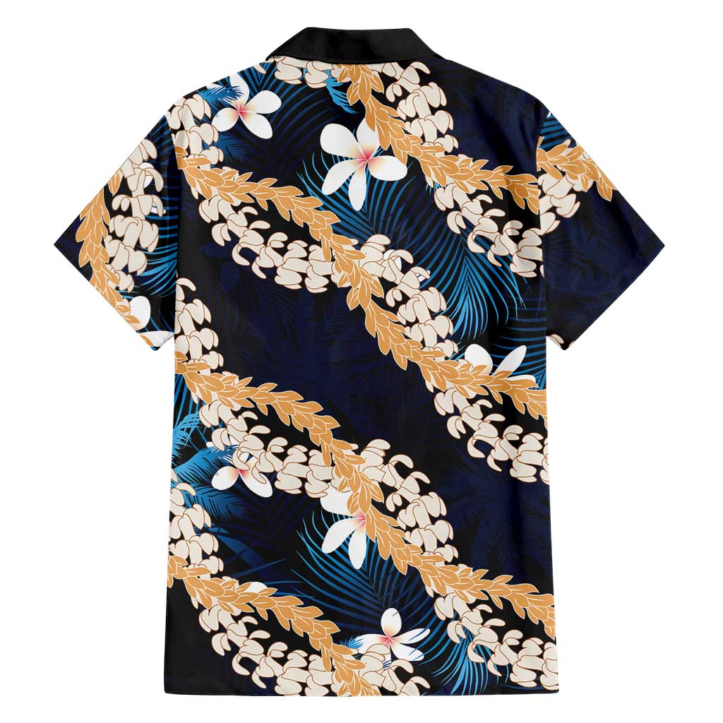 Puakenikeni Maile Lei Family Matching Off Shoulder Short Dress and Hawaiian Shirt Frangipani Blue Tropical Leaves LT01 - Polynesian Pride
