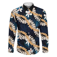 Puakenikeni Maile Lei Family Matching Puletasi and Hawaiian Shirt Frangipani Blue Tropical Leaves LT01 Dad's Shirt - Long Sleeve Blue - Polynesian Pride