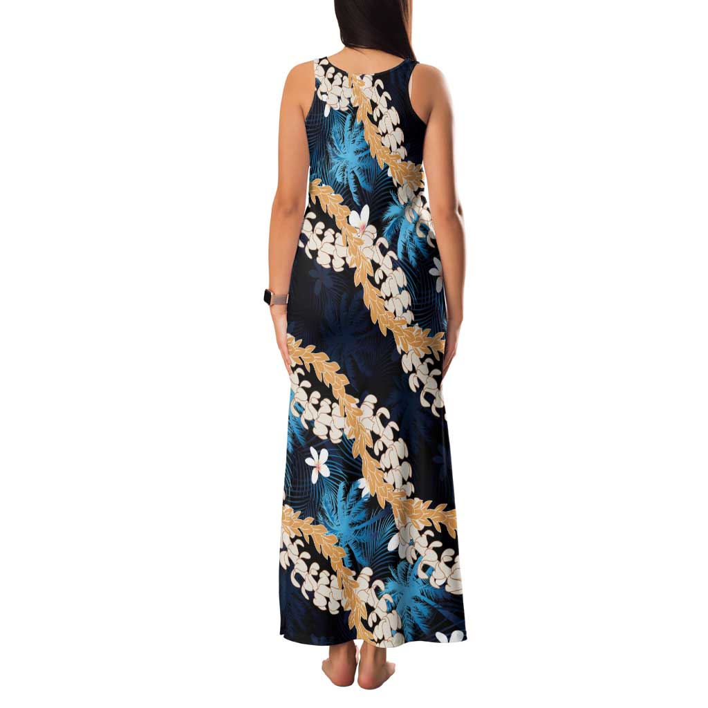 Puakenikeni Maile Lei Family Matching Tank Maxi Dress and Hawaiian Shirt Frangipani Blue Tropical Leaves LT01 - Polynesian Pride