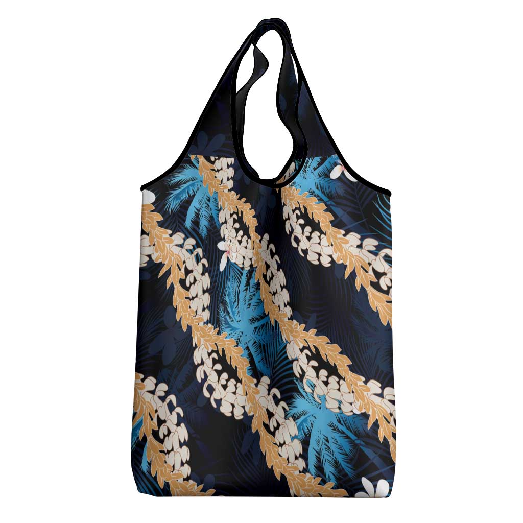 Puakenikeni Maile Lei Grocery Bag Frangipani Blue Tropical Leaves