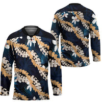 Puakenikeni Maile Lei Hockey Jersey Frangipani Blue Tropical Leaves