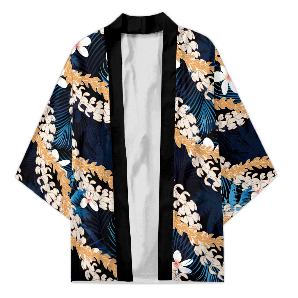 Puakenikeni Maile Lei Kimono Frangipani Blue Tropical Leaves LT01 Unisex Blue - Polynesian Pride