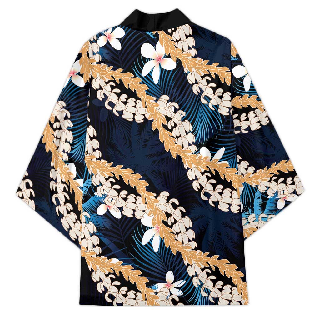 Puakenikeni Maile Lei Kimono Frangipani Blue Tropical Leaves LT01 - Polynesian Pride
