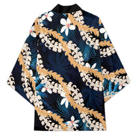 Puakenikeni Maile Lei Kimono Frangipani Blue Tropical Leaves LT01 - Polynesian Pride