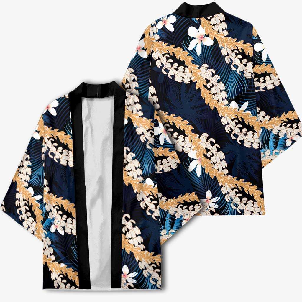Puakenikeni Maile Lei Kimono Frangipani Blue Tropical Leaves LT01 - Polynesian Pride
