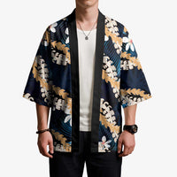 Puakenikeni Maile Lei Kimono Frangipani Blue Tropical Leaves LT01 - Polynesian Pride