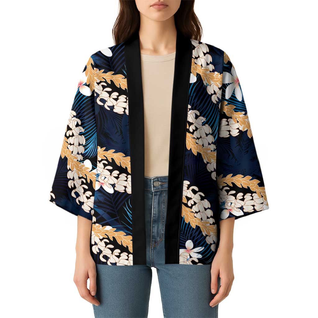 Puakenikeni Maile Lei Kimono Frangipani Blue Tropical Leaves LT01 - Polynesian Pride