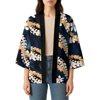 Puakenikeni Maile Lei Kimono Frangipani Blue Tropical Leaves LT01 - Polynesian Pride