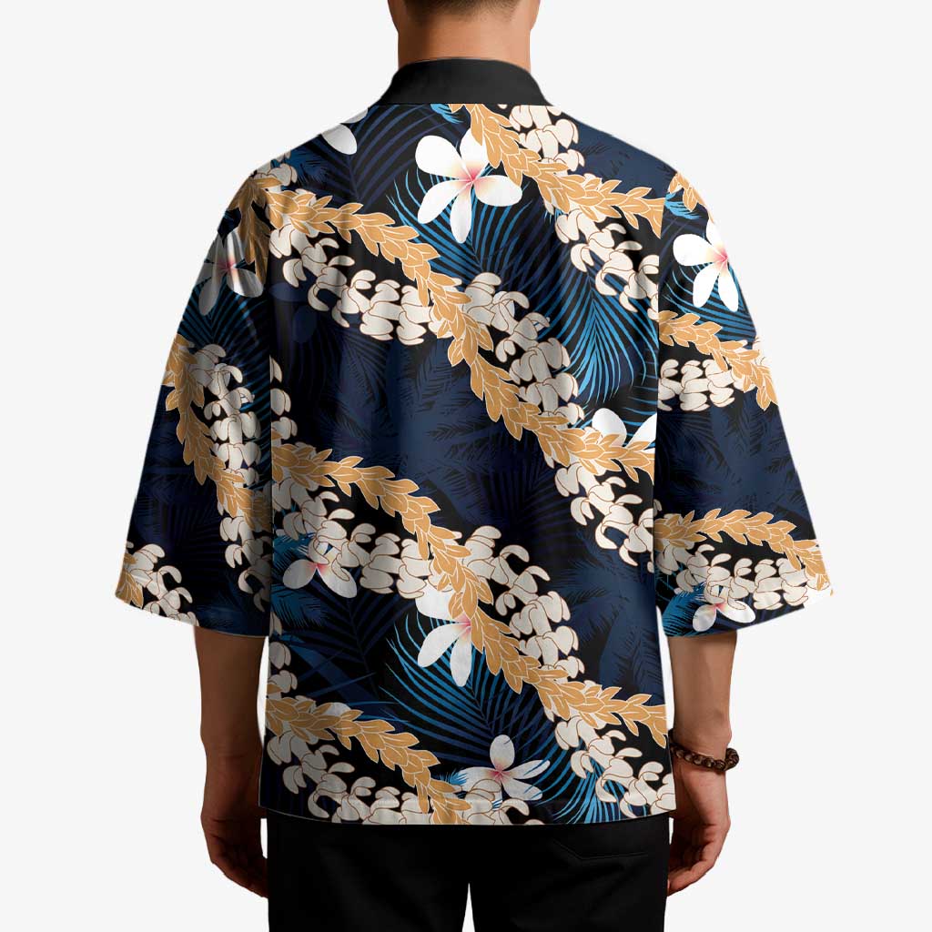 Puakenikeni Maile Lei Kimono Frangipani Blue Tropical Leaves LT01 - Polynesian Pride