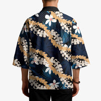 Puakenikeni Maile Lei Kimono Frangipani Blue Tropical Leaves LT01 - Polynesian Pride