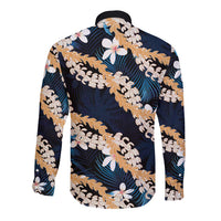 Puakenikeni Maile Lei Long Sleeve Button Shirt Frangipani Blue Tropical Leaves LT01 - Polynesian Pride