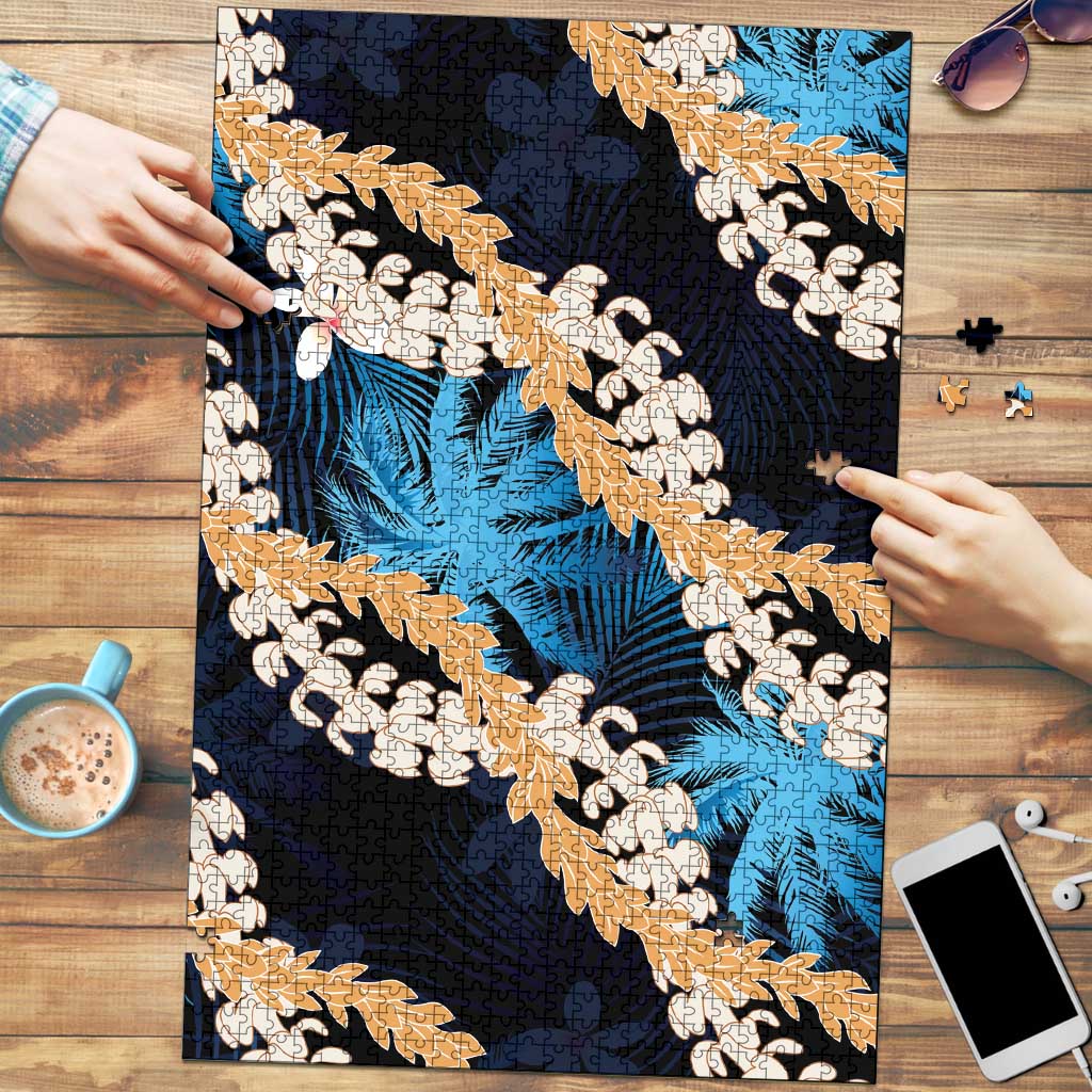 Puakenikeni Maile Lei Puzzle Frangipani Blue Tropical Leaves