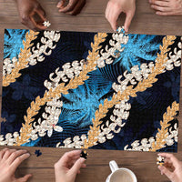 Puakenikeni Maile Lei Puzzle Frangipani Blue Tropical Leaves