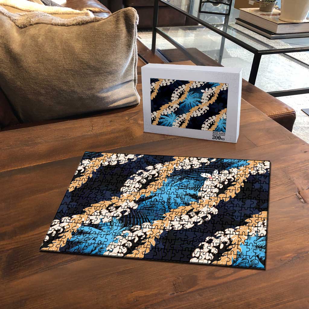 Puakenikeni Maile Lei Puzzle Frangipani Blue Tropical Leaves