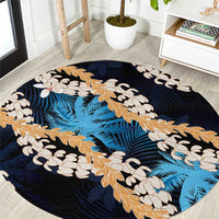 Puakenikeni Maile Lei Round Carpet Frangipani Blue Tropical Leaves