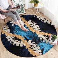 Puakenikeni Maile Lei Round Carpet Frangipani Blue Tropical Leaves