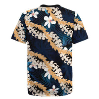 Puakenikeni Maile Lei Rugby Jersey Frangipani Blue Tropical Leaves LT01 - Polynesian Pride