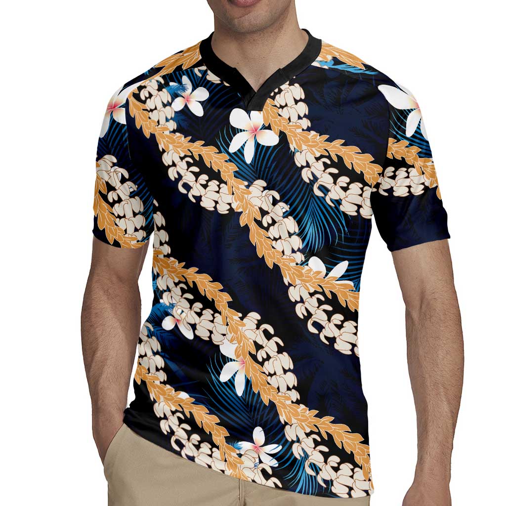 Puakenikeni Maile Lei Rugby Jersey Frangipani Blue Tropical Leaves LT01 - Polynesian Pride