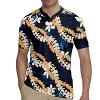 Puakenikeni Maile Lei Rugby Jersey Frangipani Blue Tropical Leaves LT01 - Polynesian Pride