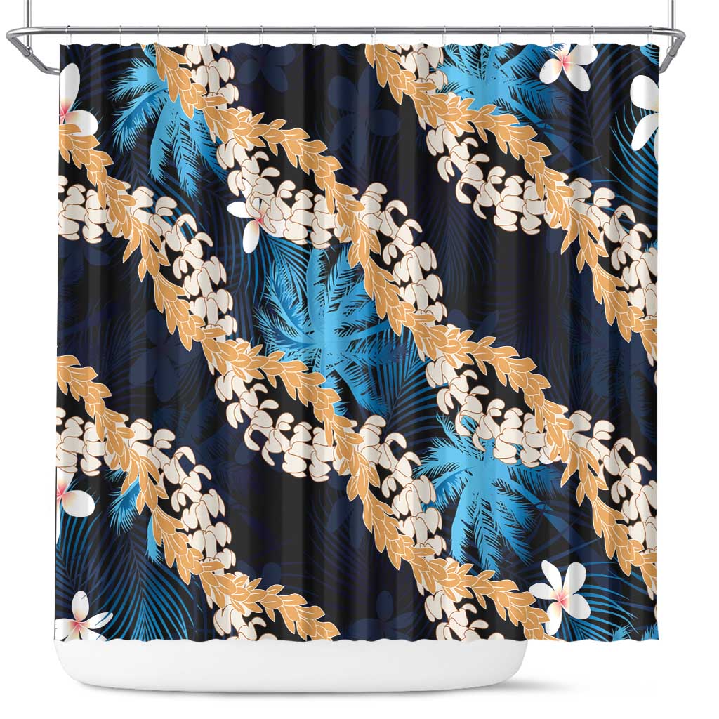 Puakenikeni Maile Lei Shower Curtain Frangipani Blue Tropical Leaves LT01 Blue - Polynesian Pride