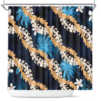 Puakenikeni Maile Lei Shower Curtain Frangipani Blue Tropical Leaves LT01 Blue - Polynesian Pride